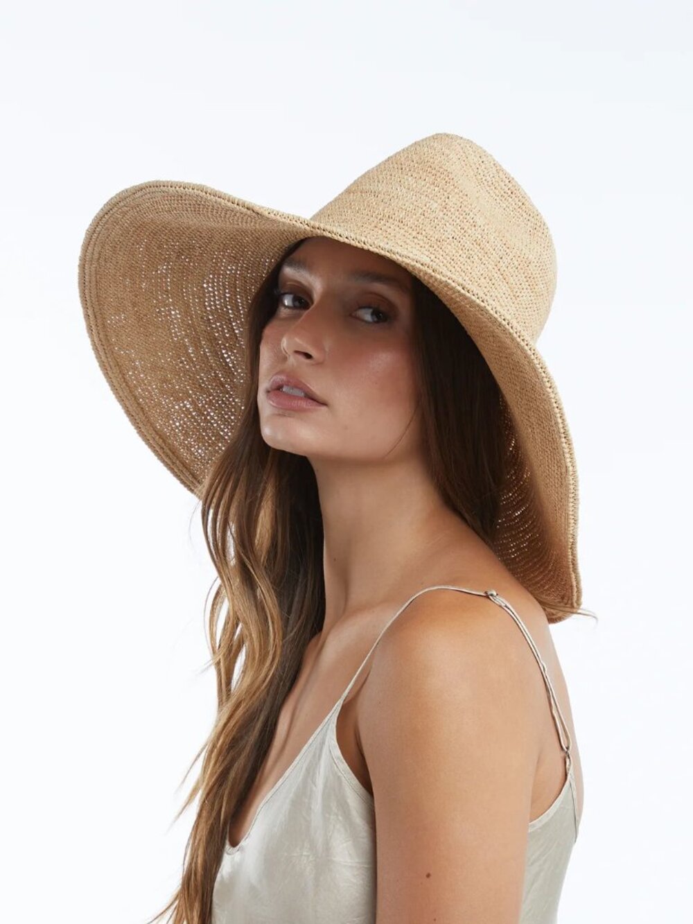 New Wyeth Lina Raffia Packable Adjustable Wide Brim Natural Sun Hat One Size NWT - Picture 3 of 14